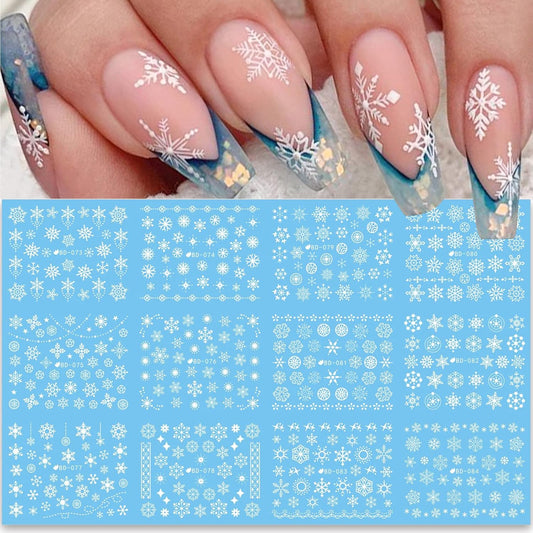 24 Sheets Christmas Nail Stickers Snowflake Nail Art Water Decals Transfer Nail Supplies Snowflake Angel Bell Elk Design Nail Tattoo Stickers for Women Girls Christams Nails Design Art Decoration