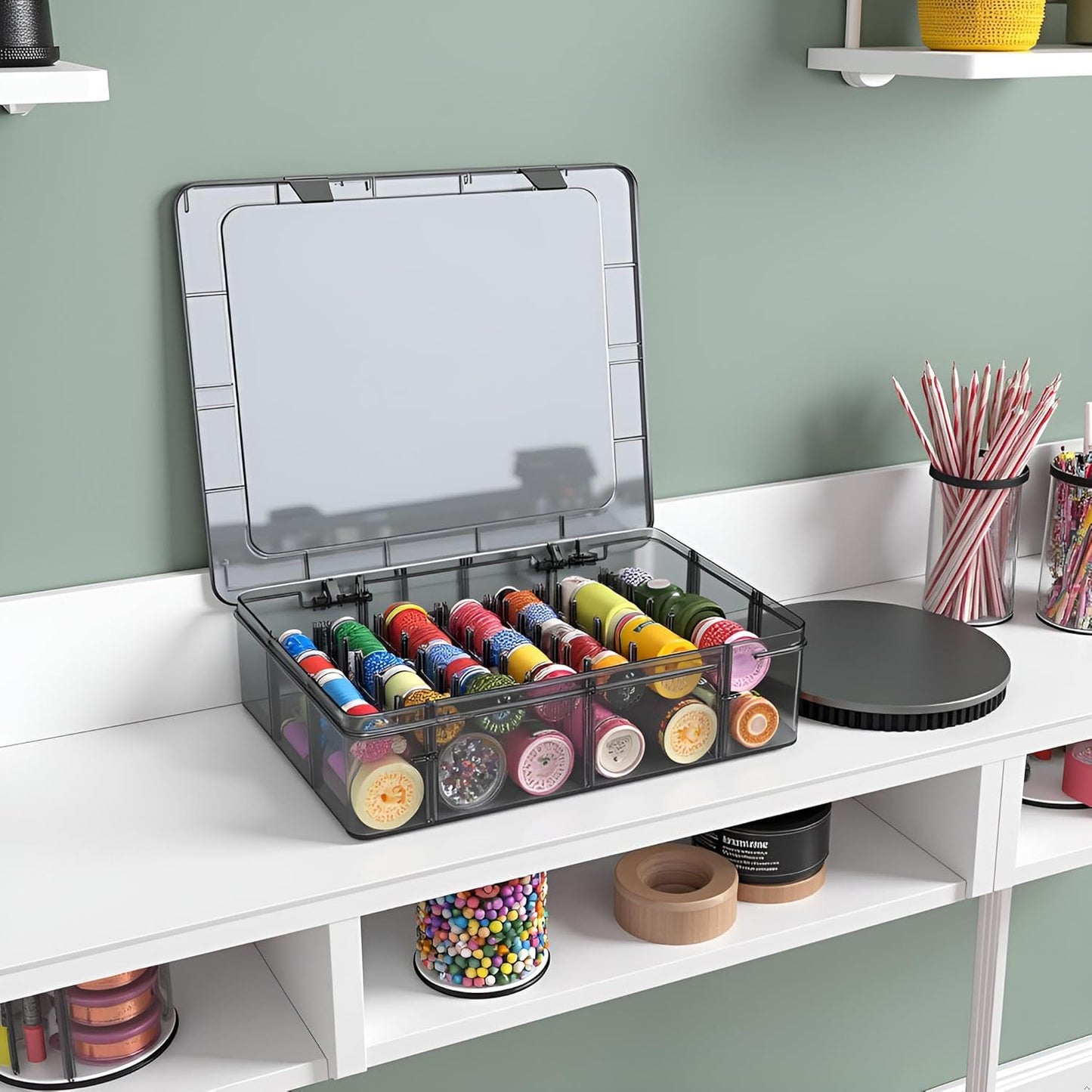 Plastic Organizer Tackle Box, Large 12 Grids Clear Bead Organizer Compartment Box with Removable Dividers for Snackle box,Parts, Earring Container Tool Fishing Hook Hair Accessories