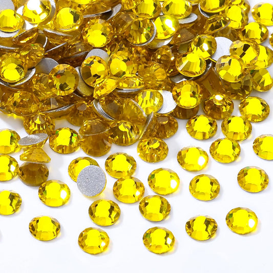 Yellow Flatback Rhinestones, Glass Rhinestones for Nail Art and Craft, Glue Fix, Loose Crystal