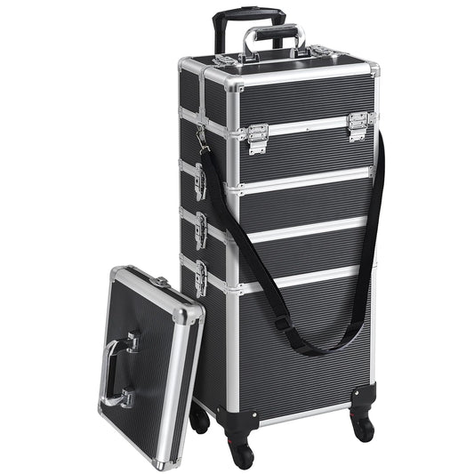 Yaheetech Professional Makeup Train Case 5 in 1 Cosmetology Case on Wheels Aluminum Beauty Travel