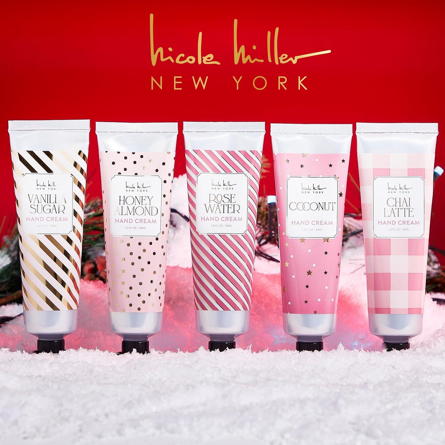Nicole Miller New York 10-Piece Festive Fragrance Hand Cream Collection - 30ml Each Bottle, Ultra Hydrating Luxury for Your Hands, Pink Gold