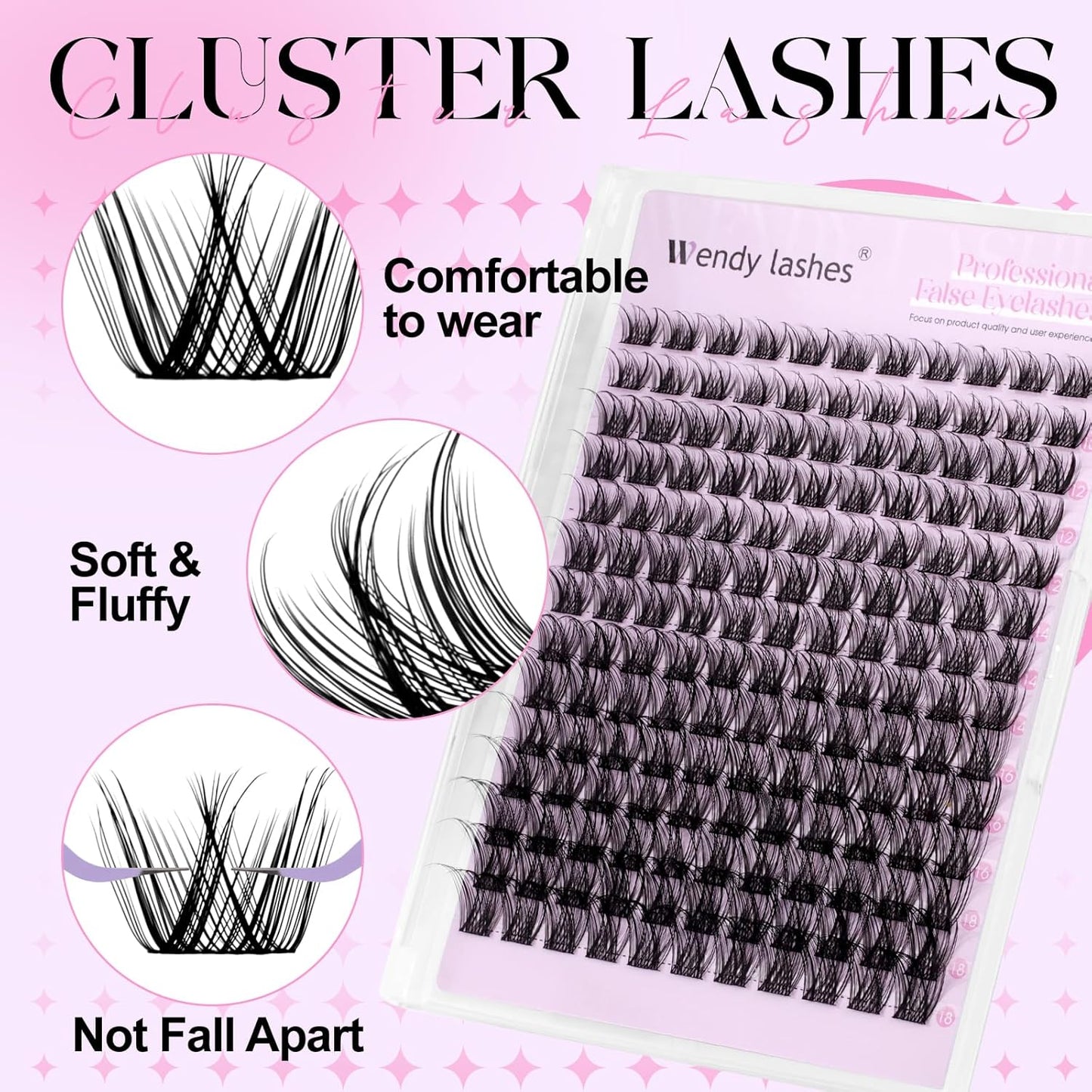 WENDY Lashes Clusters Kit DIY Eyelash Extension with Eyelash Curler Black Cluster Eyelash Extensions Individual Lashes Kit Wispy Soft Eyelash Extensions (Kit,WD01-0.07D,10-18mm）