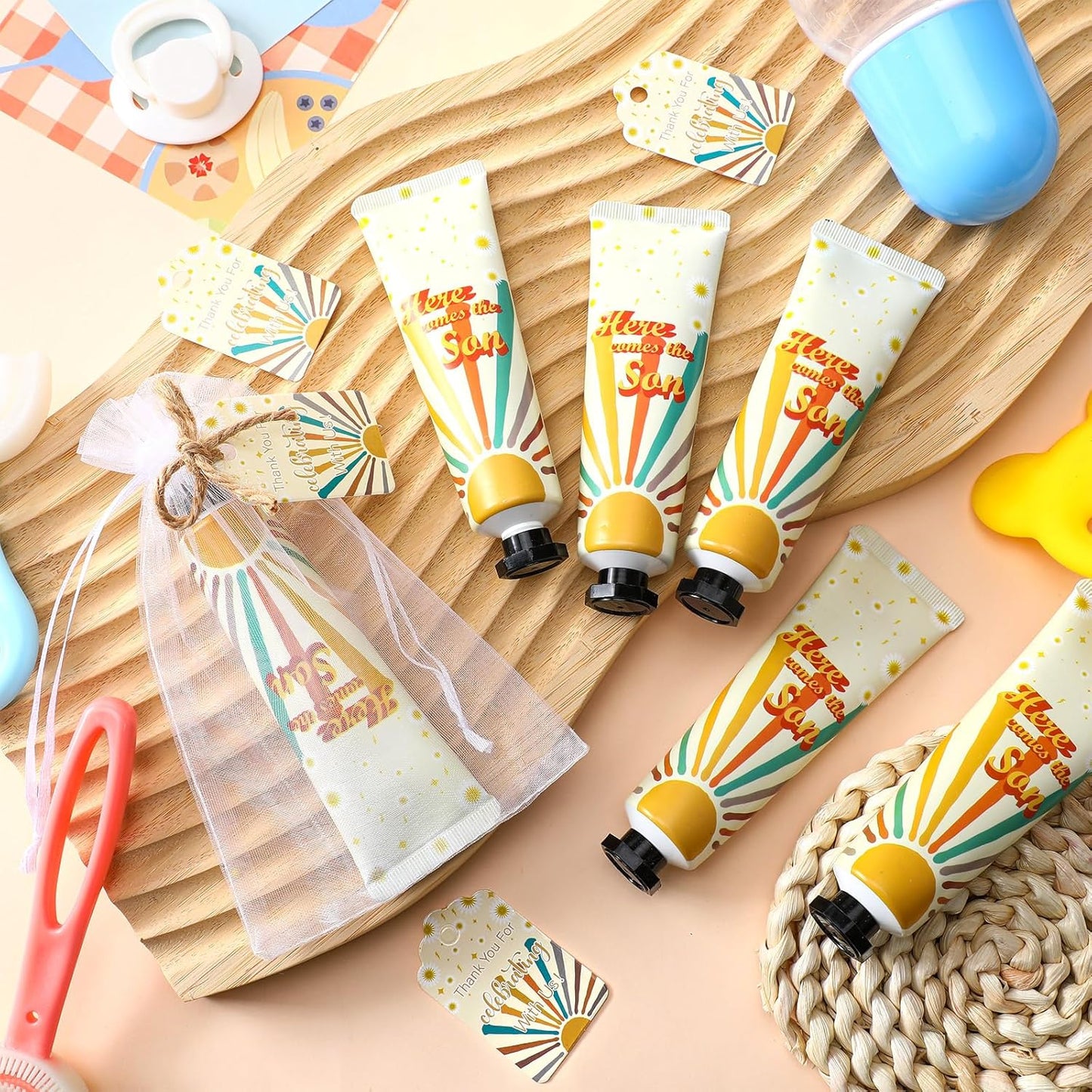 48 Sets Baby Shower Hand Cream Party Favors for Guests Gift Bulk Travel Size Hand Lotion Set for Baby Shower Wedding Christmas(Here Comes the Son)