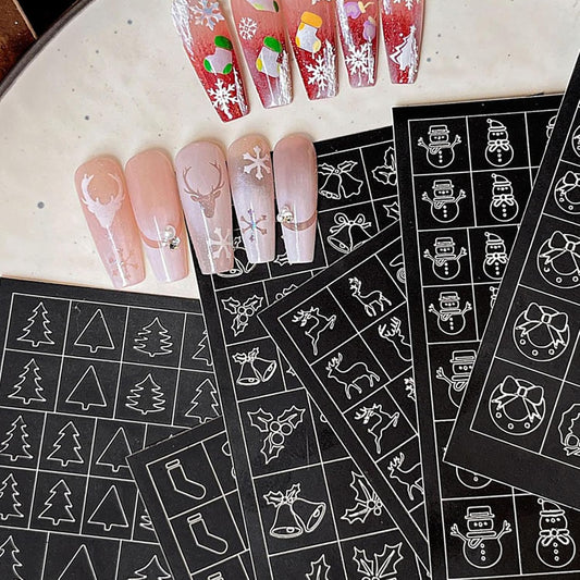 Christmas Airbrush Stencils Nail Sticker, Snowman Mistletoe Xmas Tree Nail Art Stickers Nail