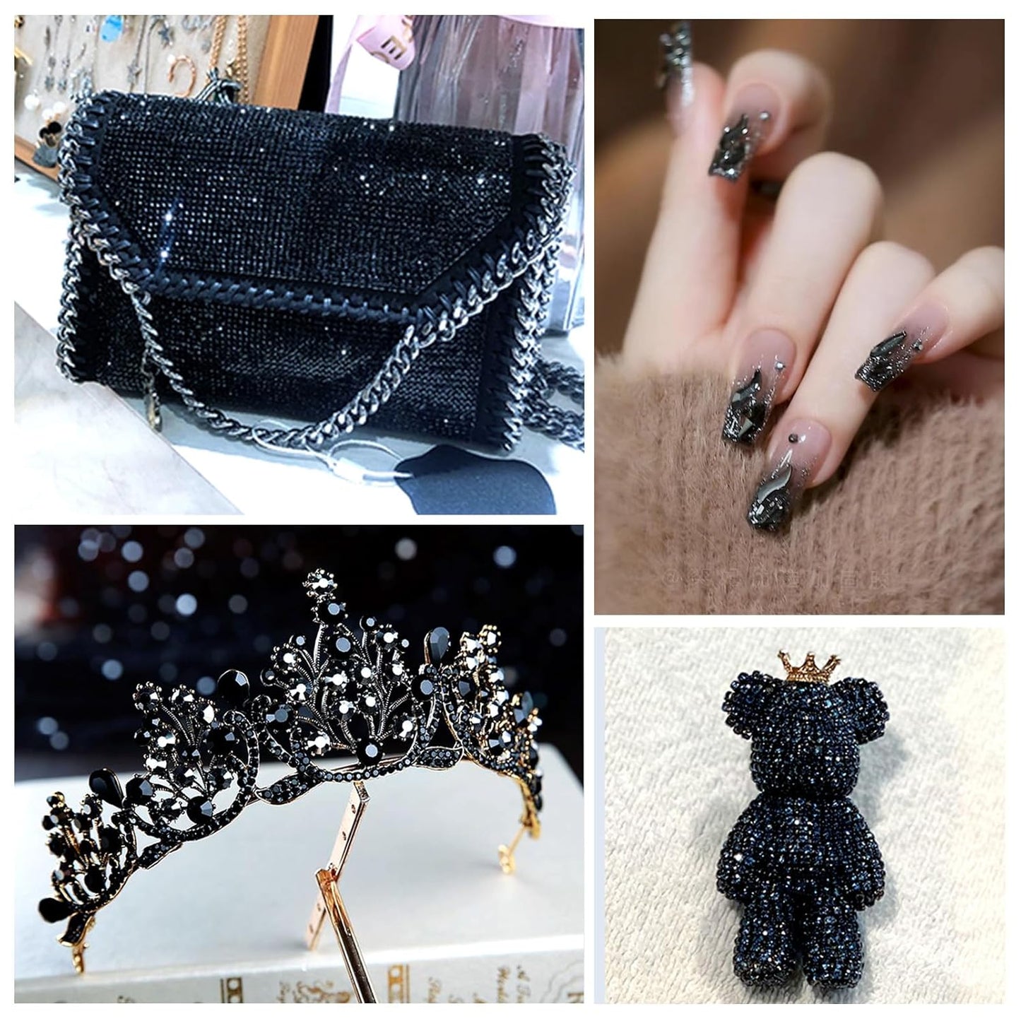 3000Pcs Black Crystal Rhinestones,Glass Flatback Rhinestones Mini Gemstones for Nail Face Makeup Art Crafts Clothes Decoration -(SS6,2.0mm,Black)