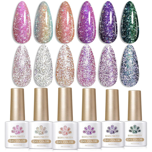 Born Pretty Reflective Glitter Gel Nail Polish Shimmer Sequins Sparkly Shiny Disco DJ Glitter