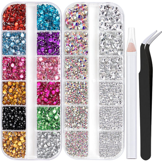 Two Packs of Flatback Rhinestones 4520 Pcs Crystal, Colorful Rhinestones for Nails, Multicolored+
