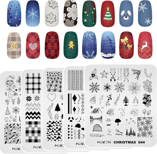 KADS 5Pcs Christmas Nail Stamping Plate Manicure DIY Tool Nail Stencil Santa Snowflake, elk Nail