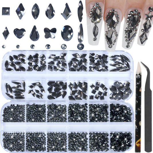 Nail Rhinestones - 3D Multi Shape Size, Flat Back, Crystals Manicure Rhinestones Charms