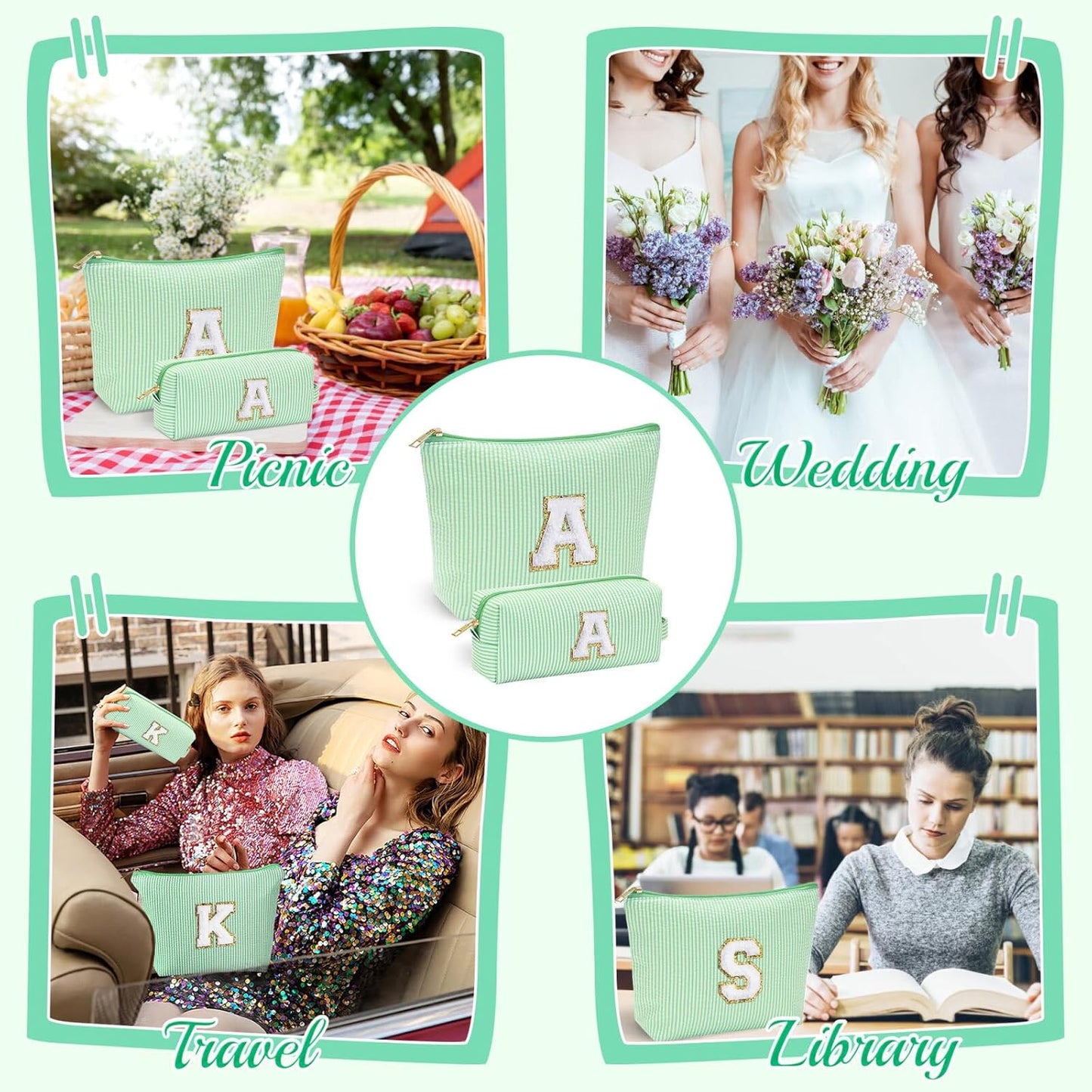 YOOLIFE Cute Makeup Bag for Girls Women Cosmetic Bags for Girls | Initial Make Up Bag | Personalized Gifts for Women Her | Bridal Shower Gifts | Christmas Gifts for Girls | Tween Girls Trendy Stuff S