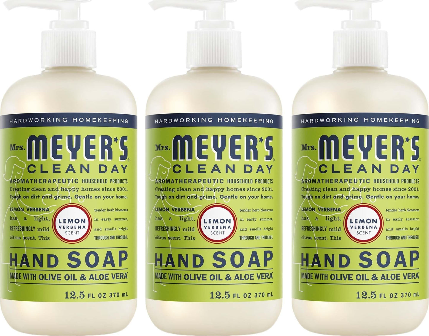 MRS. MEYER'S CLEAN DAY Hand Soap, Lemon Verbena Scent, 12.5 Fl Oz Bottle - 3 Pack