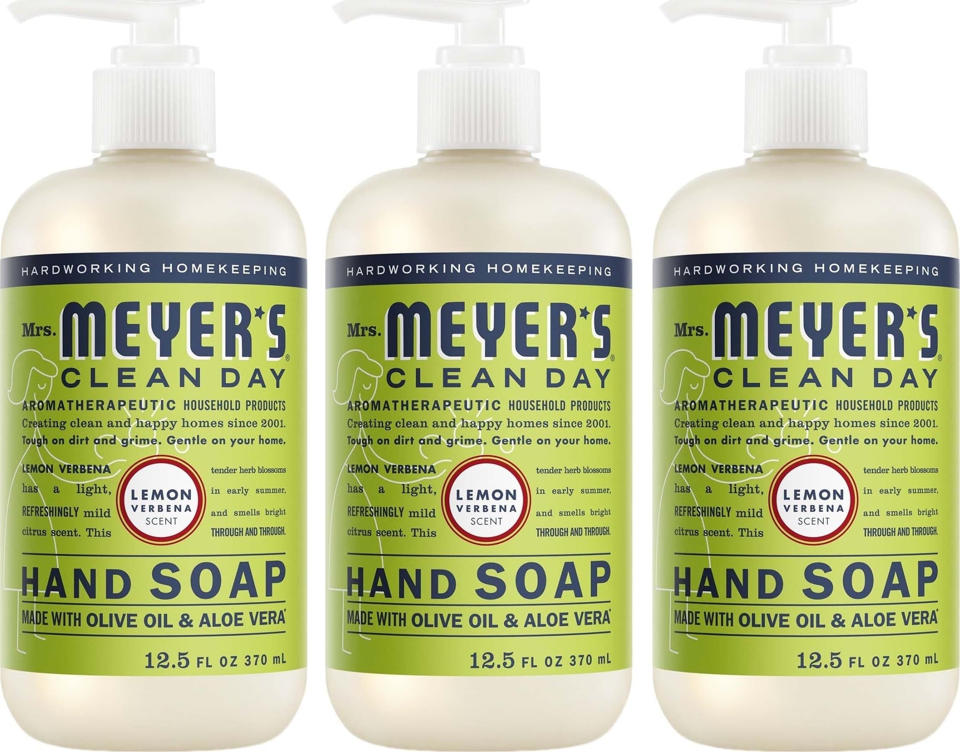 MRS. MEYER'S CLEAN DAY Hand Soap, Lemon Verbena Scent, 12.5 Fl Oz Bottle - 3 Pack