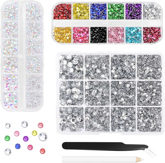 Morcheiong 17000Pcs Resin Rhinestones Transparent Flatback Crystals Diamond Includes Tweezers and