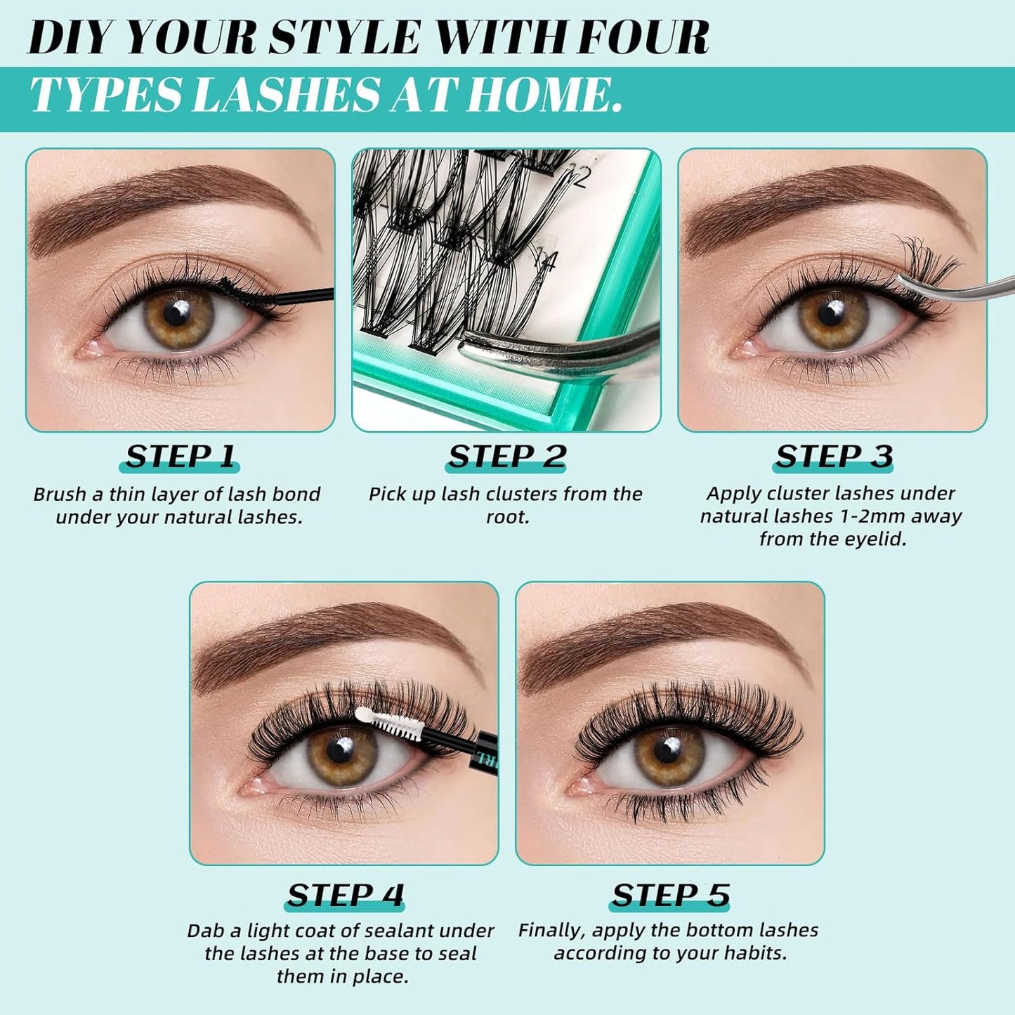 Lash Clusters Wispy 348PCS Eyelash Extension DIY Multi-Type Faux Bottom Lashes Lash Extension Natural Look Cluster Eyelash Extensions Soft False Eyelashes at Home for Beginners(D-Mix5-16mm)