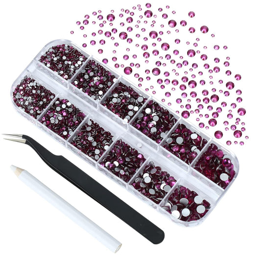 4240Pcs Fuchsia Flatback Rhinestones 6 Sizes Crystal Diamonds for Nail Art Crafts Clothes Shoes