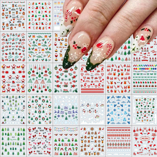 30 Sheets Christmas Nail Stickers 3D Self Adhesive Red Santa Claus Nail Decal for Nail Art Green