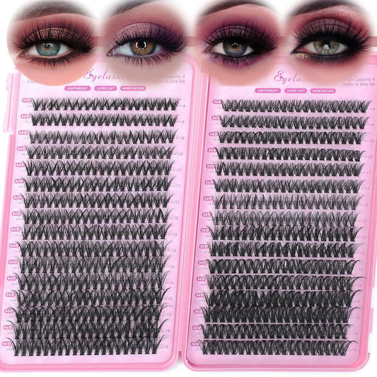 640 Pcs D Lash Clusters, Eyelash Clusters Individual Lash Extension Curl Fluffy Wispy False Eyelashes Extensions (Lash Clusters, 40D+50D 9-16mm)