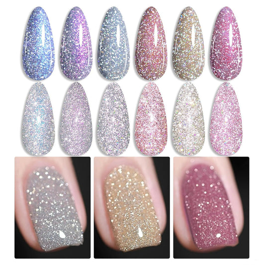 Born Pretty Reflective Glitter Gel Polish Christmas Gold Silver Glitter Sparkly Shiny Disco DJ LED