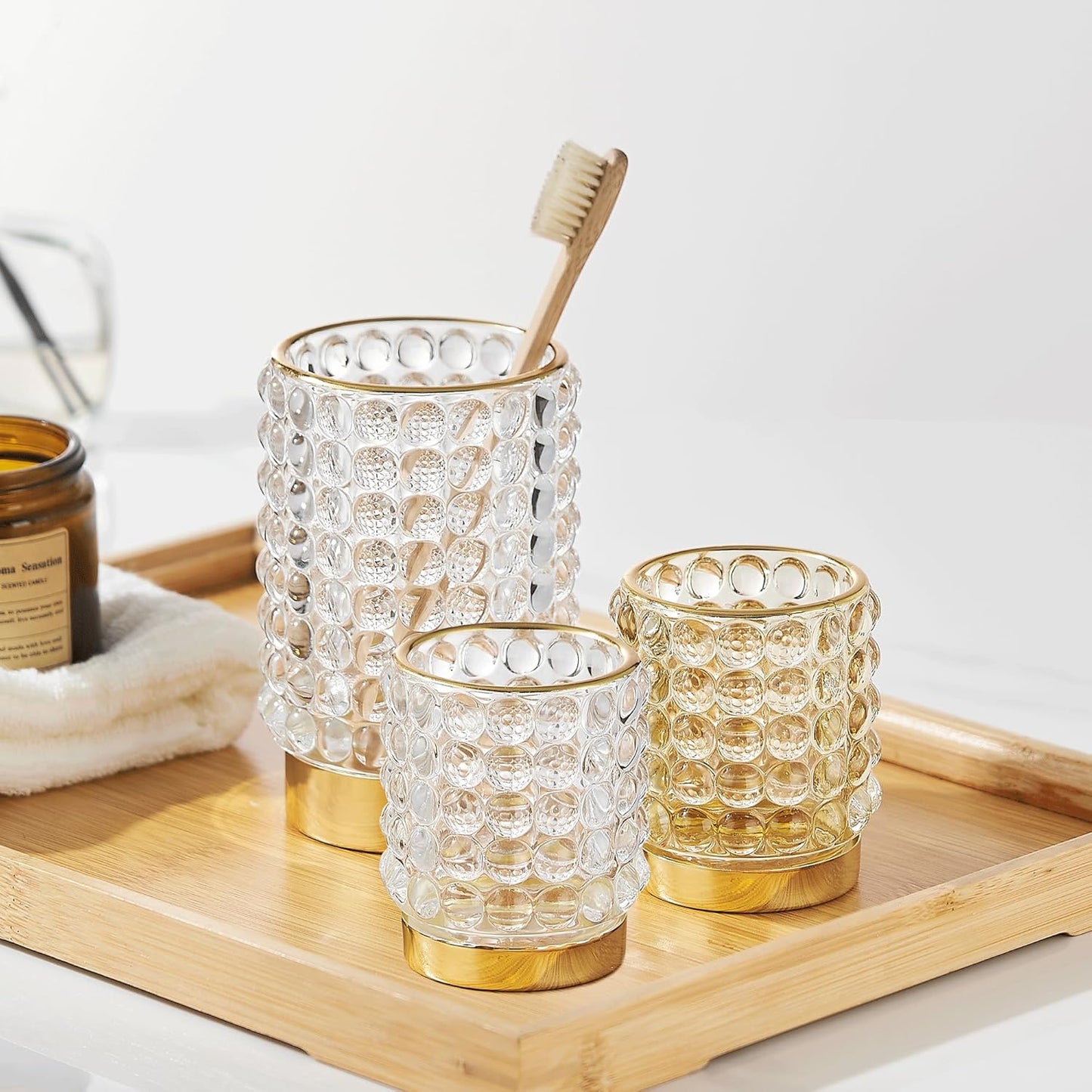 Makeup Brush Holder Organizer,Toothbrush Holders,Desk Pen Pencil Holder,Multifunctional Vintage Glass Brush Cup(A38-4-US/Clear/S)