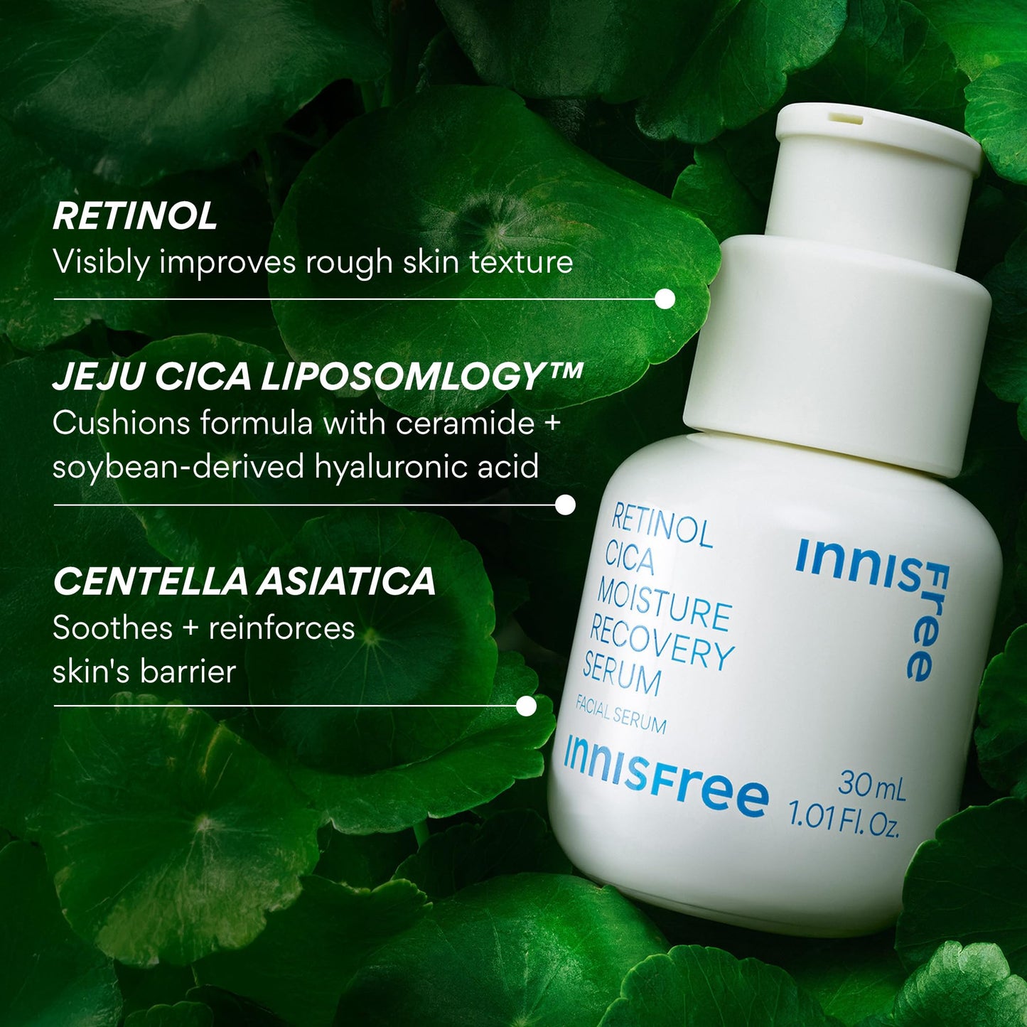 innisfree Retinol Cica Serum with Salicylic Acid | Korean Moisture Recovery Treatment with