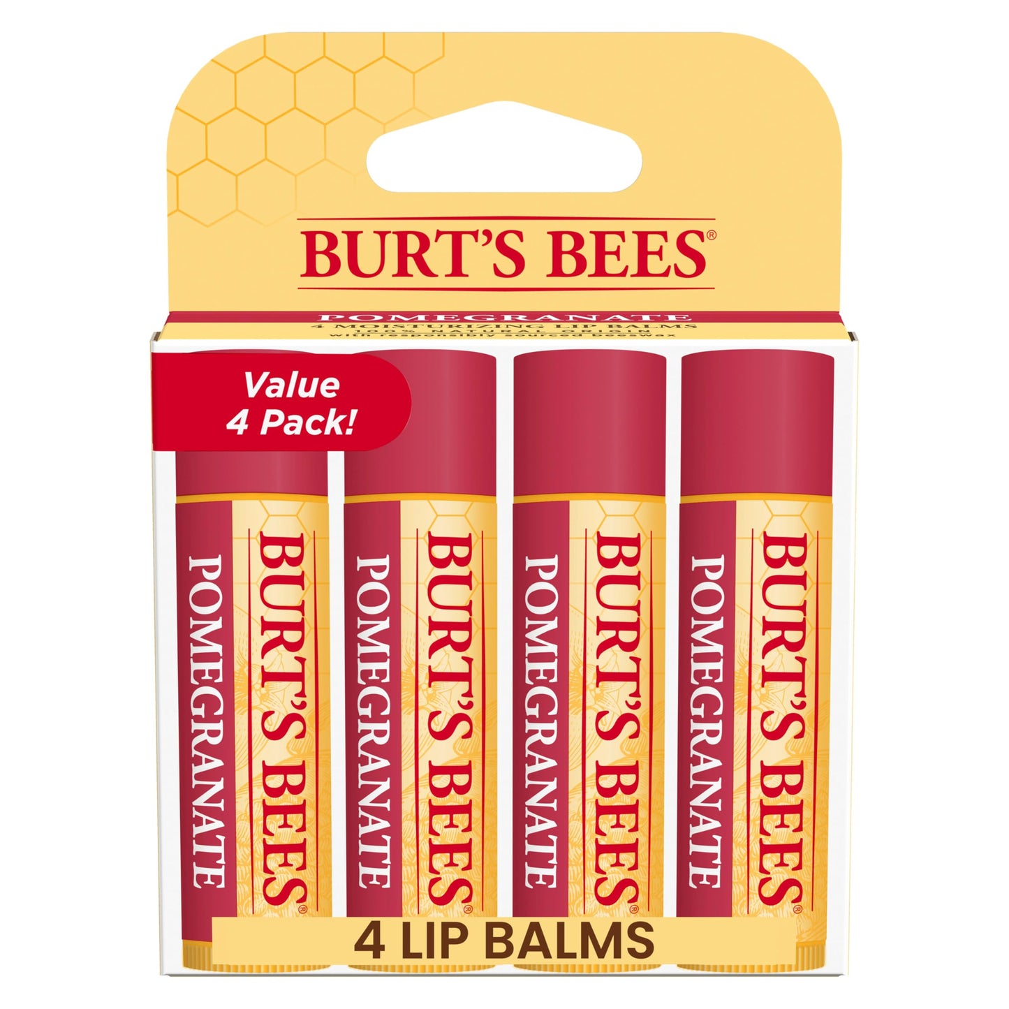 Burt's Bees Lip Balm, Pomegranate, 0.15 oz., 4 Tubes