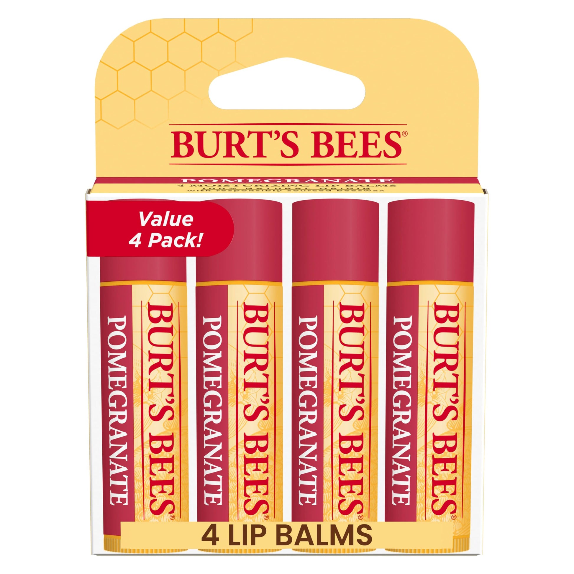 Burt's Bees Lip Balm, Pomegranate, 0.15 oz., 4 Tubes