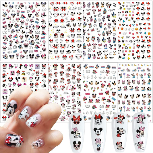 Kawaii Nail Art Stickers 8 Sheets Cute Nail Decals 3D Self Adhesive Mouse Anime Design Cartoon Nail