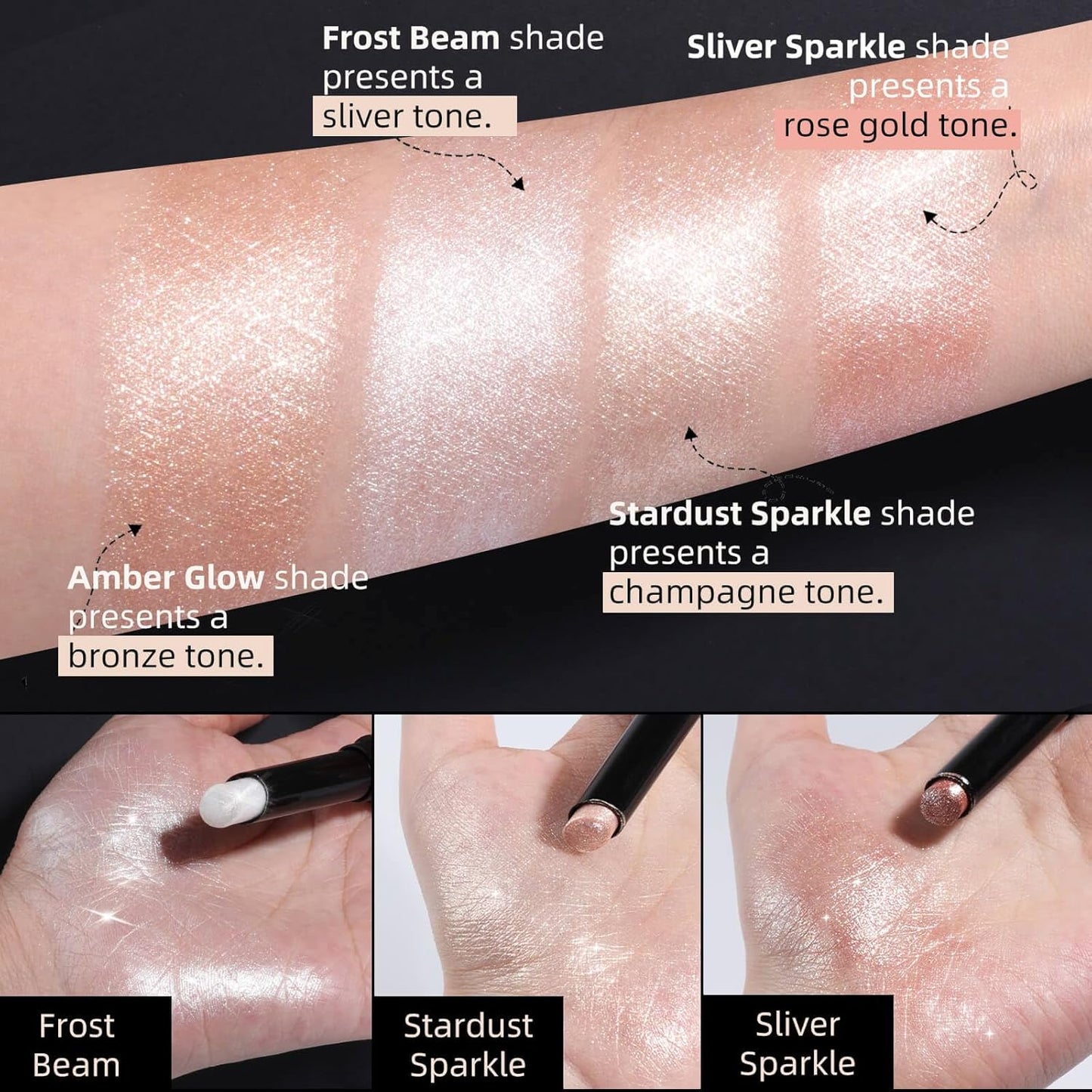 Shimmer Stick for Eyes, Lips, Face and Body Cream Highlight Eyeshadow, Multi-Use Diamond Like Shine, Moisturizing Formula Sheer Finish, Silver Undertone Frost Beam