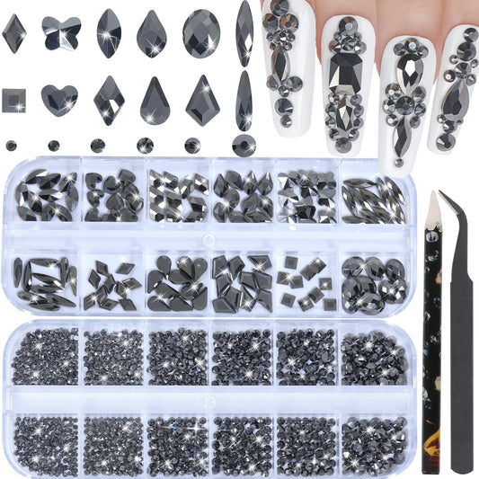 Nail Rhinestones - 3D Multi Shape Size, Flat Back, Crystals Manicure Rhinestones Charms, Mineral