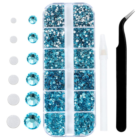 4240Pcs Aquamarine Flatback Rhinestones 6 Sizes Crystal Diamonds for Nail Art Crafts Clothes Shoes