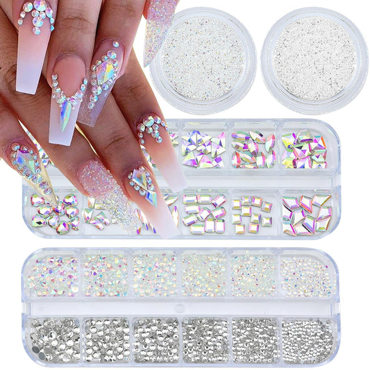 4 Boxes Nail Rhinestones Flatback Rhinestones Nail Charms Multi Shaped Crystals Nails Gems and