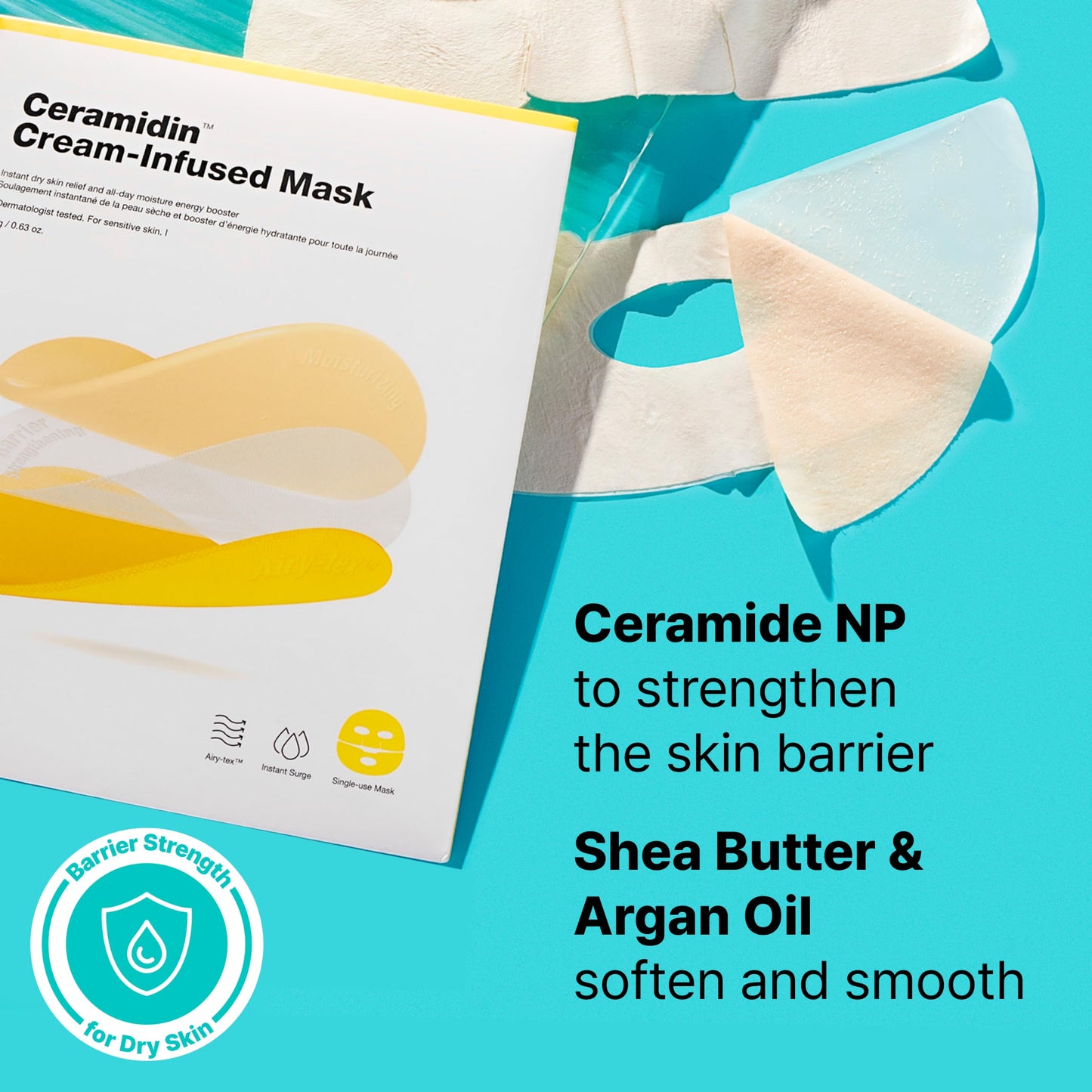 Dr.Jart+ Ceramidin Cream-Infused Korean Face Mask for Dry Skin with Ceramides and Panthenol | Sheet