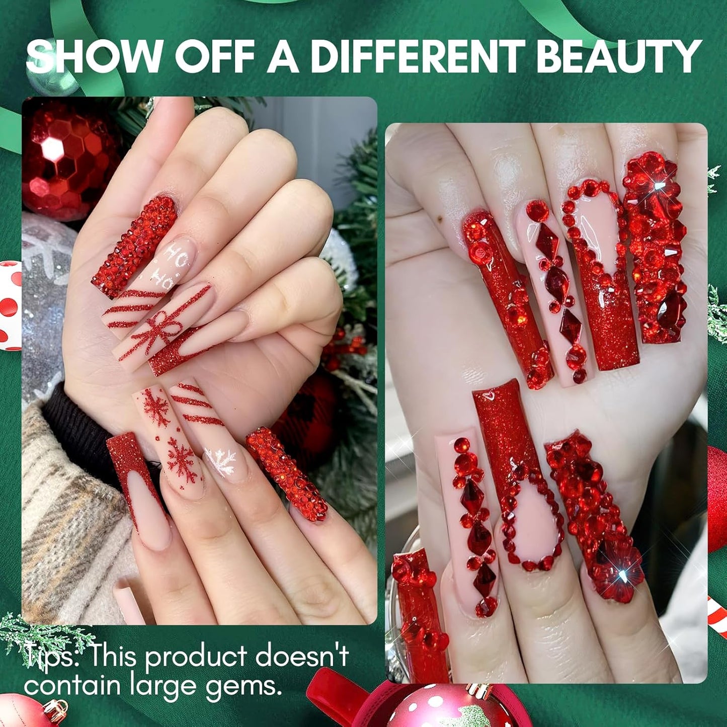 Makartt Red Nail Rhinestones Flatback Rhinestones Multi-Size Round Crystal Glass Nail Charms Diamonds Nail Jewels for DIY Crafts Makeup Nail Art Supplies Accessories Christmas Gift