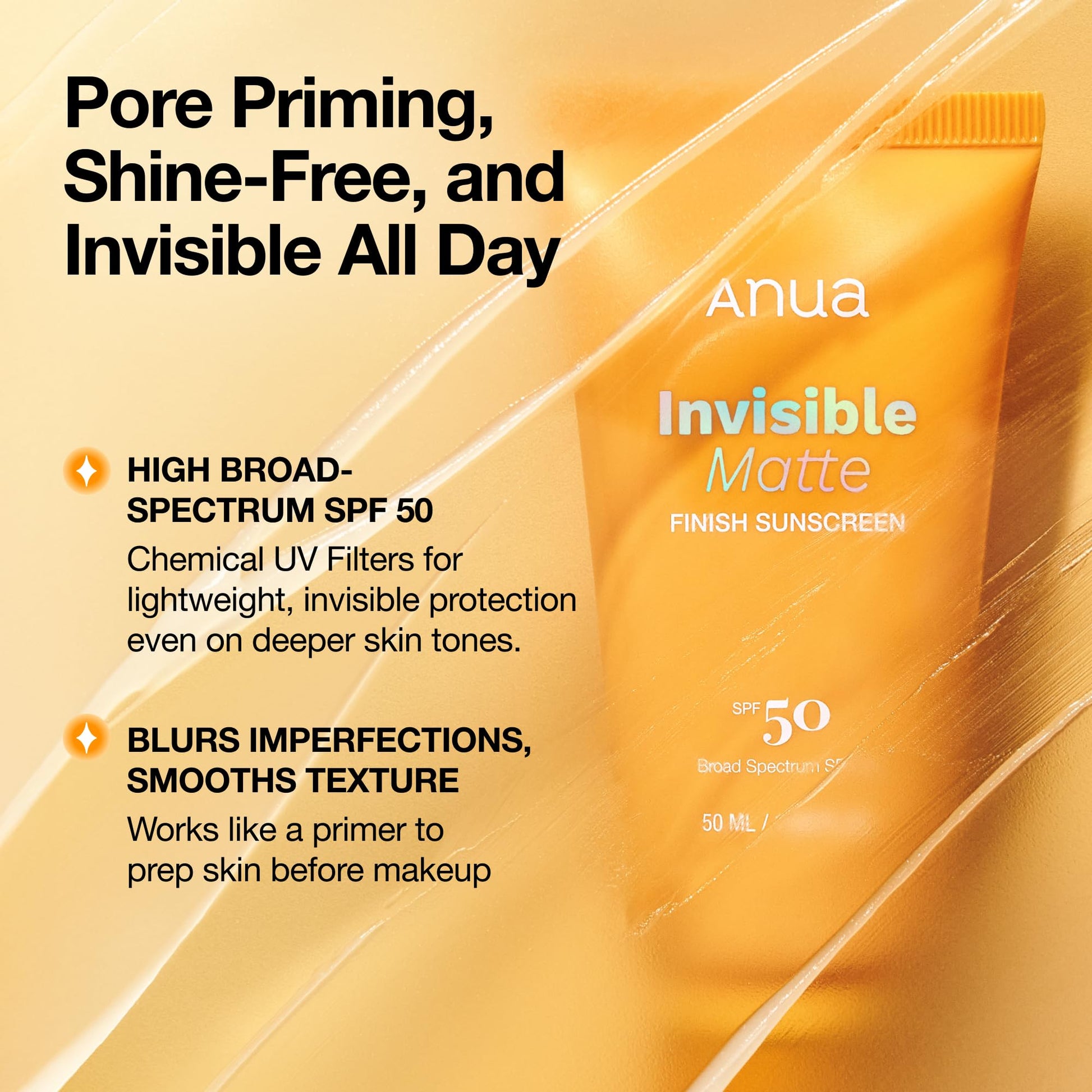 Anua Invisible Matte Finish Sunscreen, Broad Spectrum SPF50, Clear Gel, Non Comedogenic UV Filters