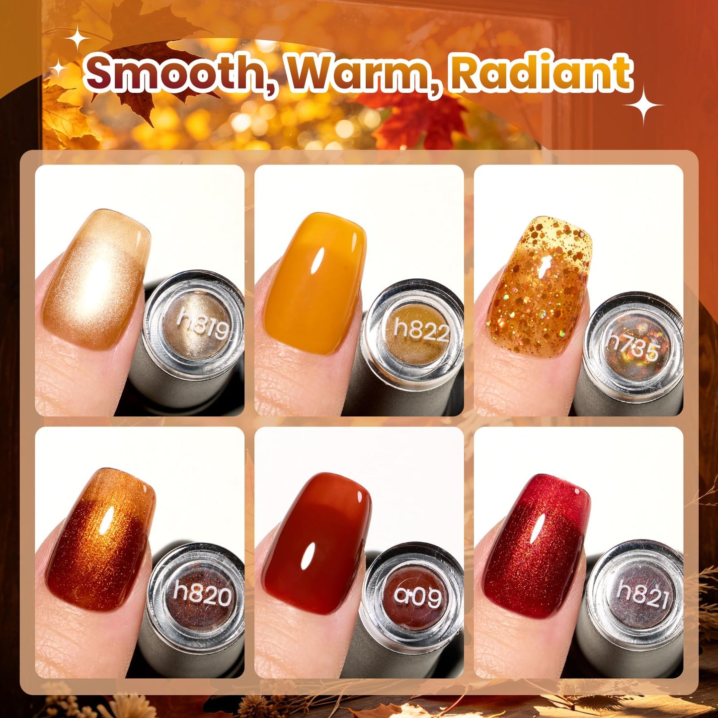 Beetles Fall Gel Nail Polish Set, 6 Colors Brown Burgundy Red Gold