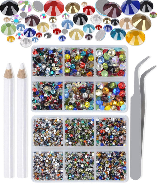 LPBeads 6000 Pieces Mixed Color Non Hotfix Rhinestones 6 Sizes Round Crystal Glass Flat Back