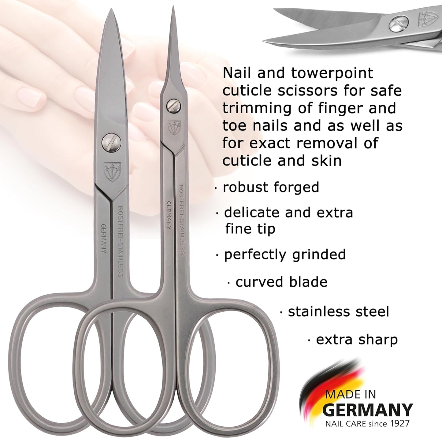 3 Swords Germany - Nail scissors and EXTRA fine Cuticle scissors - MEGASET - stainless steel, extra sharp - Made in Germany