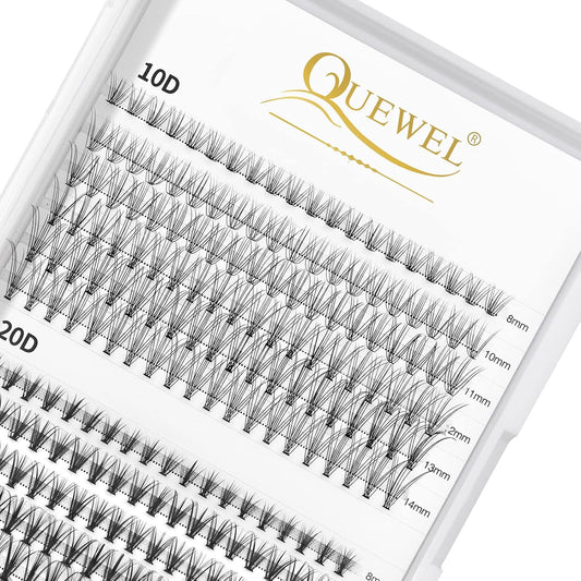 QUEWEL Cluster Lashes 240Pcs Individual Lashes 10D+20D C Curl Mix8-14mm Lash Extensions Clusters Lashes Soft&Natural False Eyelashes Individual DIY Eyelash Extension at Home(10D+20D C MIX8-14)