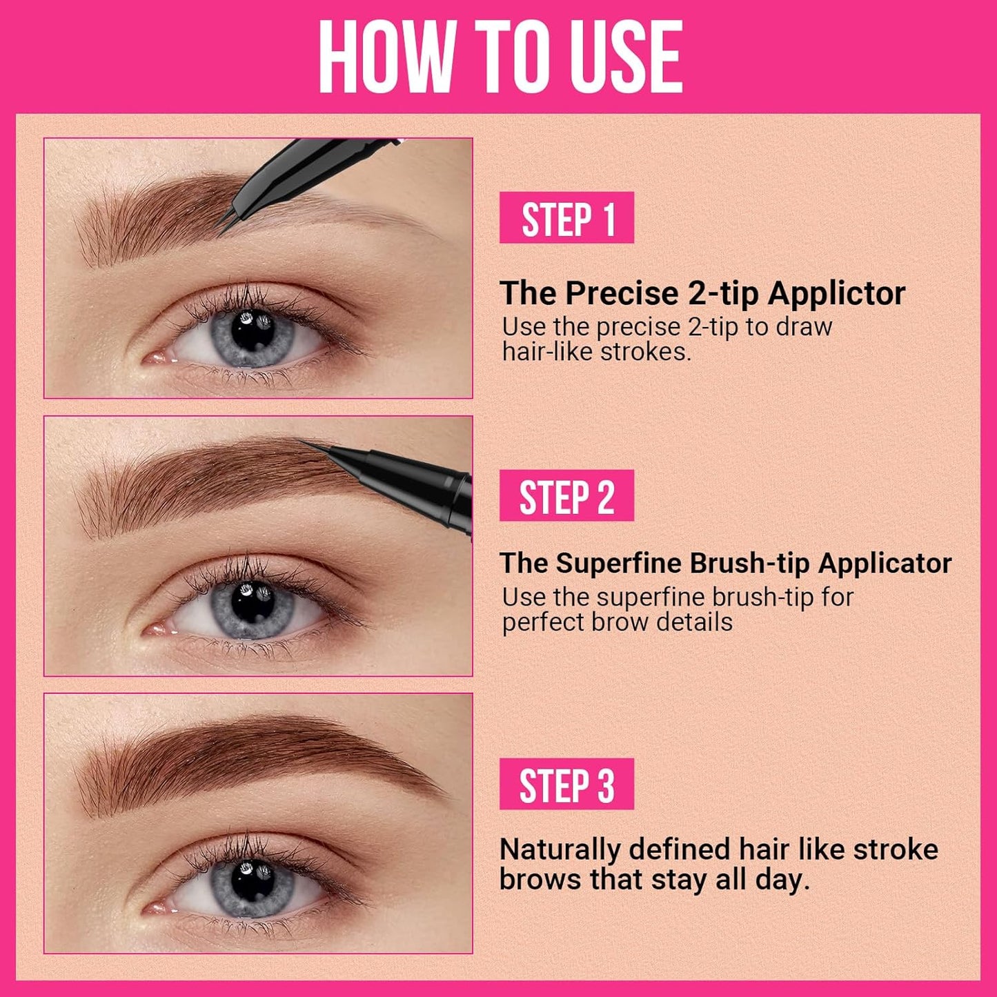 iMethod Curved Eyebrow Pen - 2-in-1 Dual-Ended Eyebrow Pencil with Curved Tip and Precise Brush-Tip, Microblading Pen for Natural Brows, Dark Brown