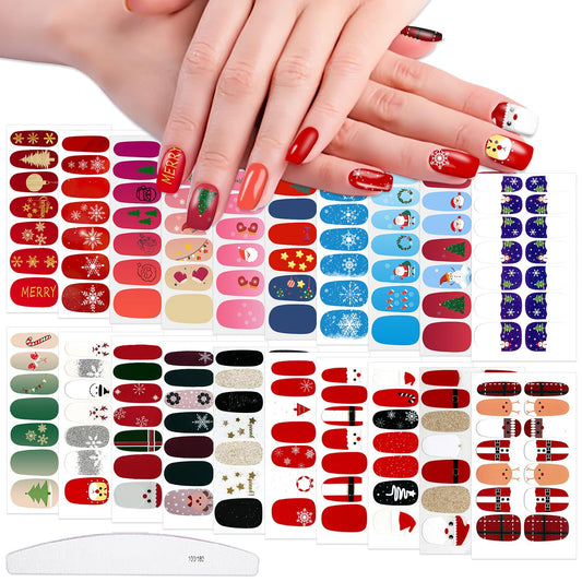 WOKOTO 20 Sheets Christmas Full Wraps Nail Polish Stickers Stick On Nail Polish Strips for