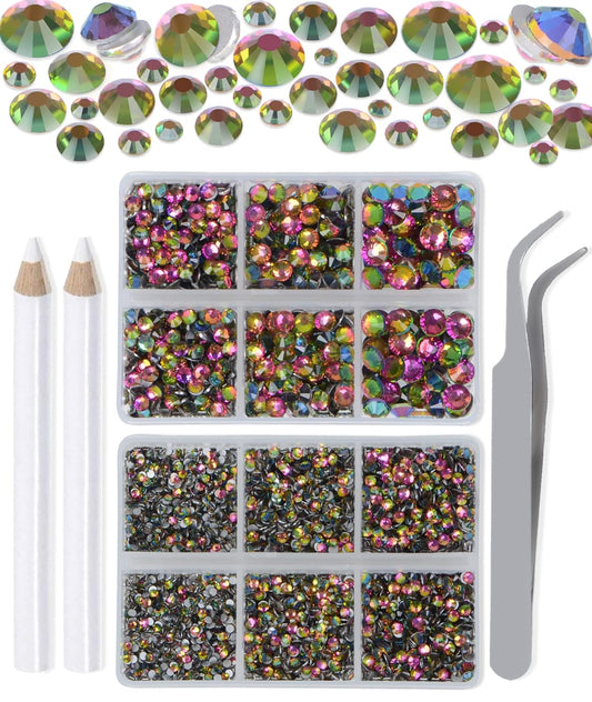 LPBeads 6000 Pieces Vitrail Medium Non Hotfix Rhinestones 6 Sizes Round Crystal Glass Flat Back