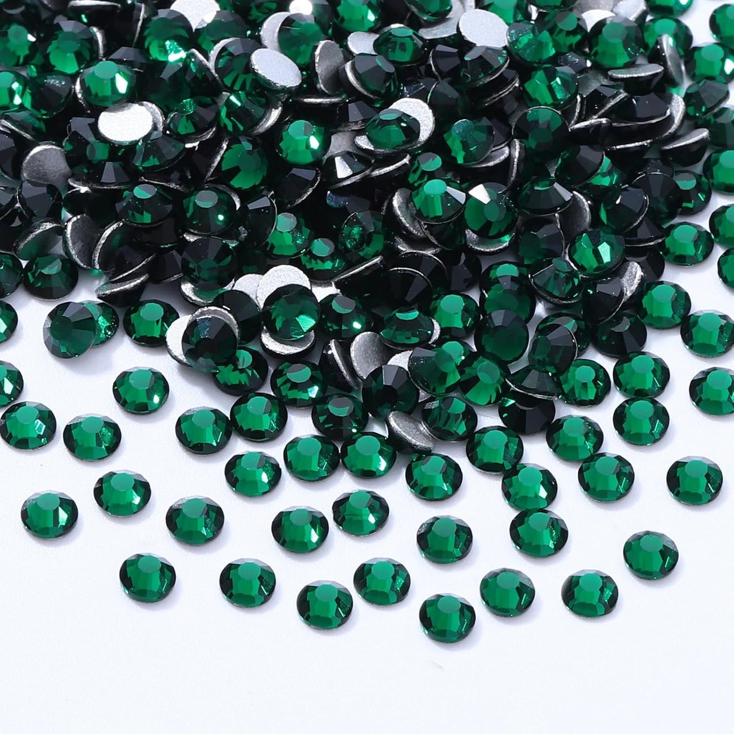 Green Flatback Rhinestones, Glass Rhinestones for Nail Art and Craft, Glue Fix, Loose Crystal Gemstones(Green, SS10, 2880pcs, 2.7-2.8mm)