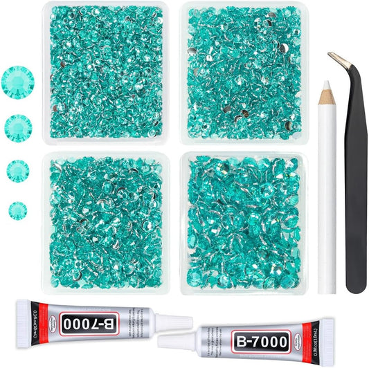 Aquamarine Resin Rhinestones w B7000 Jewelry Glue for Bedazzling Crafting Lake Blue Flatback Stones