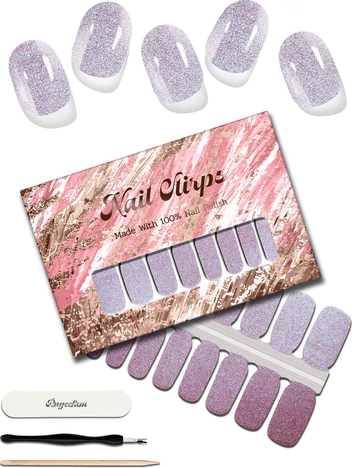 Glitter Nail Polish Strips, 32 Pcs Salon Quality Gel Nail Stickers, Long Lasting Wraps Easy to Use & Remove (Glitter Purple Grape)
