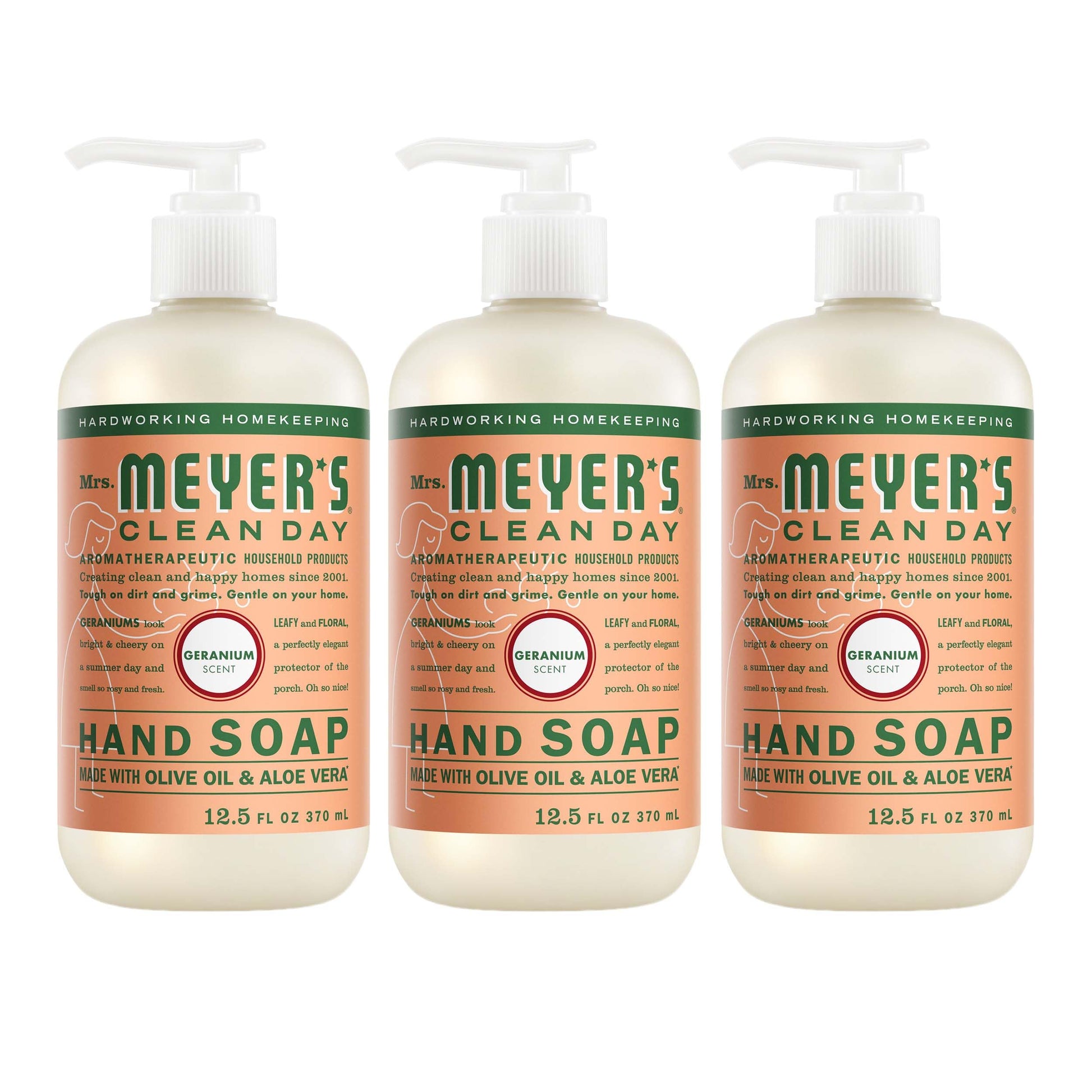 MRS. MEYER'S CLEAN DAY Hand Soap, Geranium Scent, 12.5 Fl Oz Bottle - 3 Pack