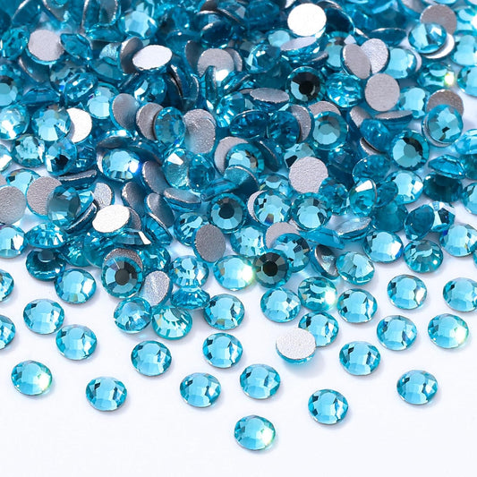 Aquamarine Flatback Rhinestones, Glass Rhinestones for Nail Art and Craft, Glue Fix, Loose Crystal