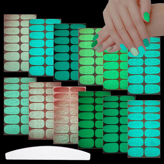 JERCLITY 168 Pieces 12 Sheets Luminous Solid Color Nail Polish Strips Glow in The Dark Nail Wraps