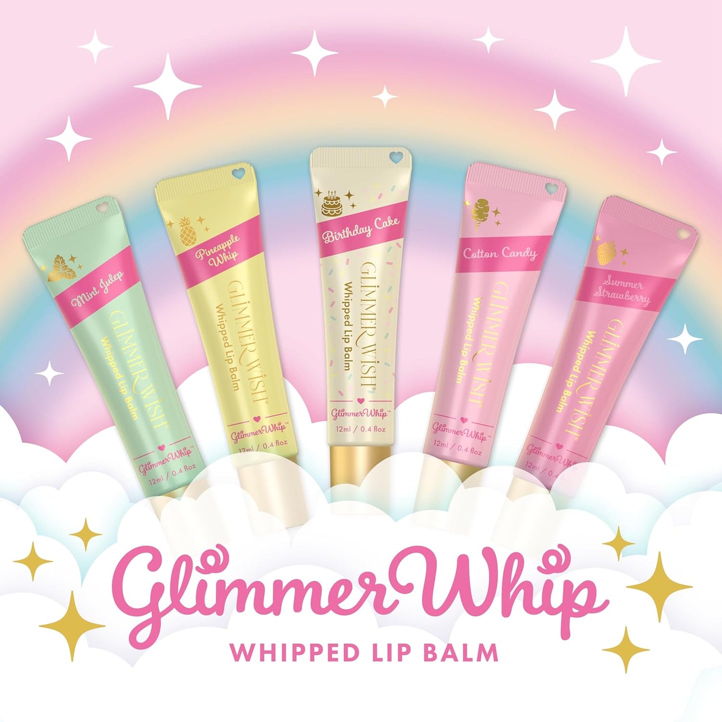 Glimmer Wish Glimmer Whip Hydrating Lip Balm – Organic Castor & Jojoba Oils, Shea & Cocoa Butters – Vegan, Non-Toxic, Moisturizing Lip Care (Cotton Candy)