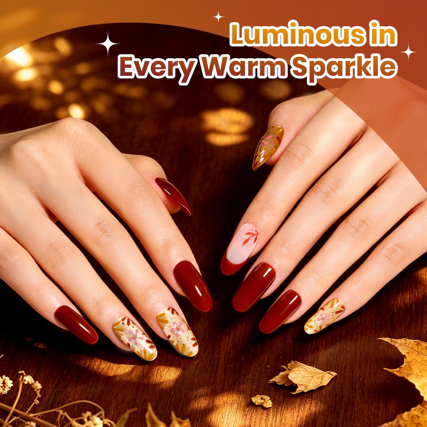 Beetles Fall Gel Nail Polish Set, 6 Colors Brown Burgundy Red Gold