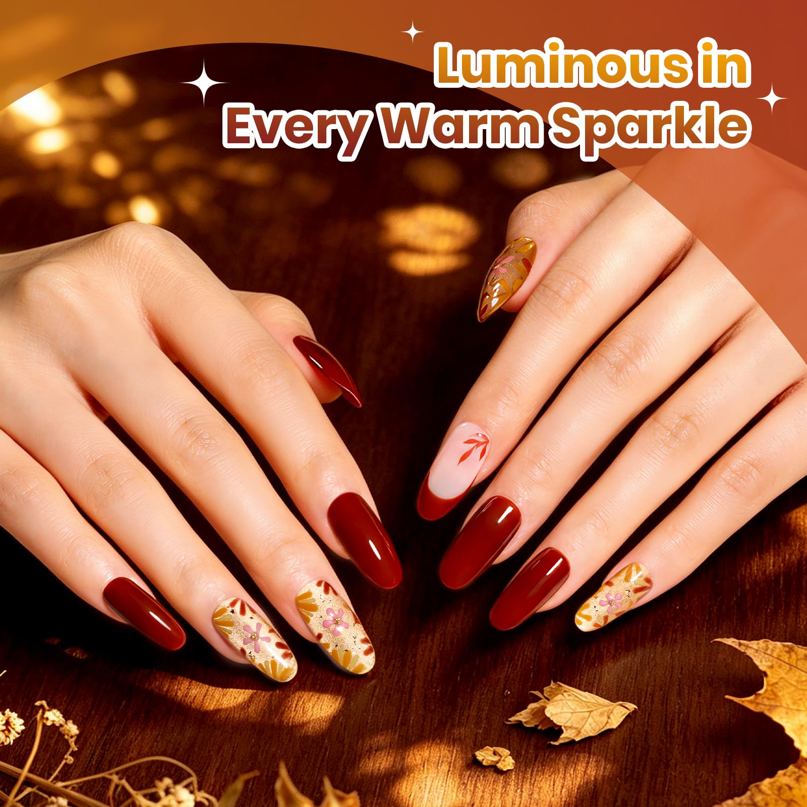 Beetles Fall Gel Nail Polish Set, 6 Colors Brown Burgundy Red Gold